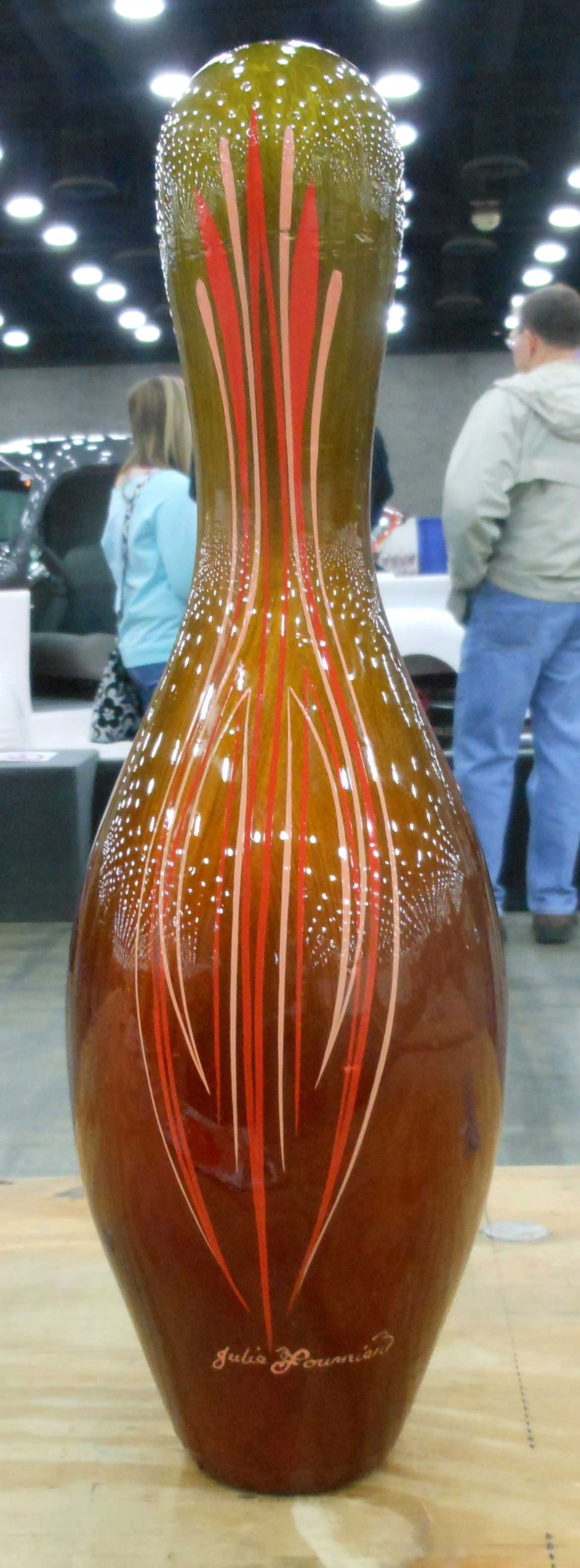 Pinstriped bowling pin by Julie Fournier