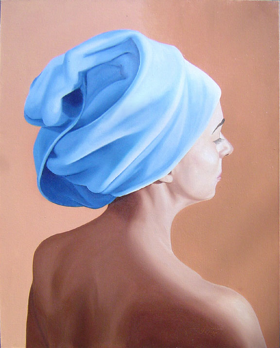 Woman with Blue Towel Portrait painting