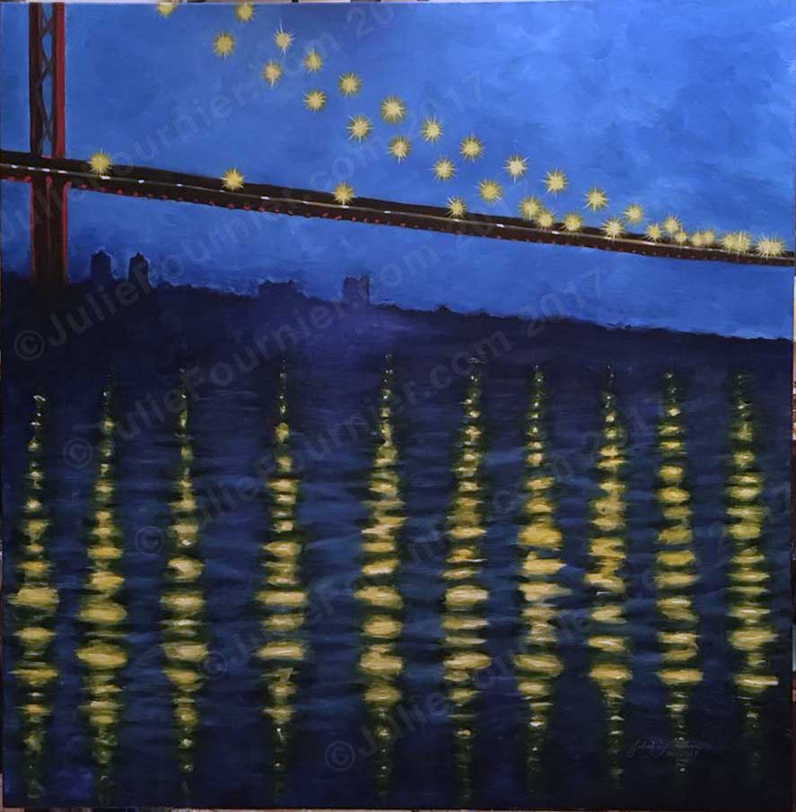 Ambassador Bridge at Night painting