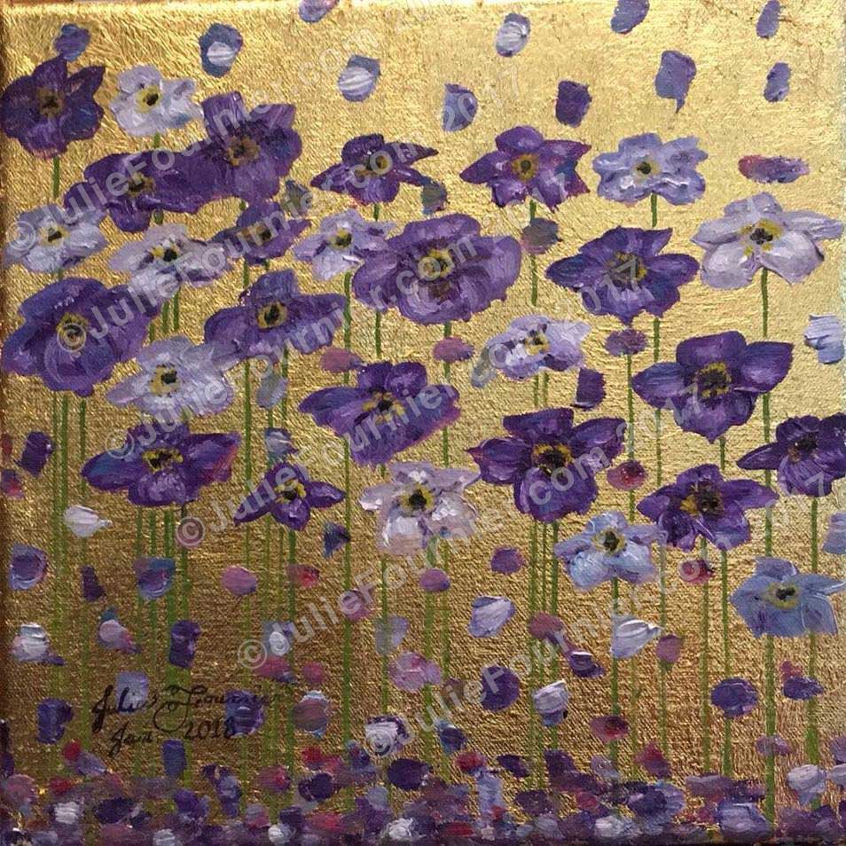Gold Leaf with purple poppies