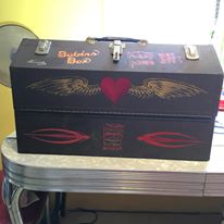 Pinstriped toolbox by Julie Fournier