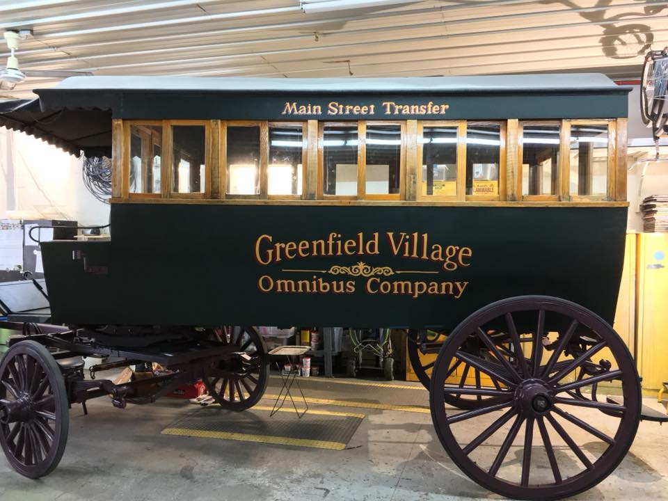 Lettering and pinstriping on an Omnibus at The Henry Ford Museum, Greenfield Village, Dearborn, MI