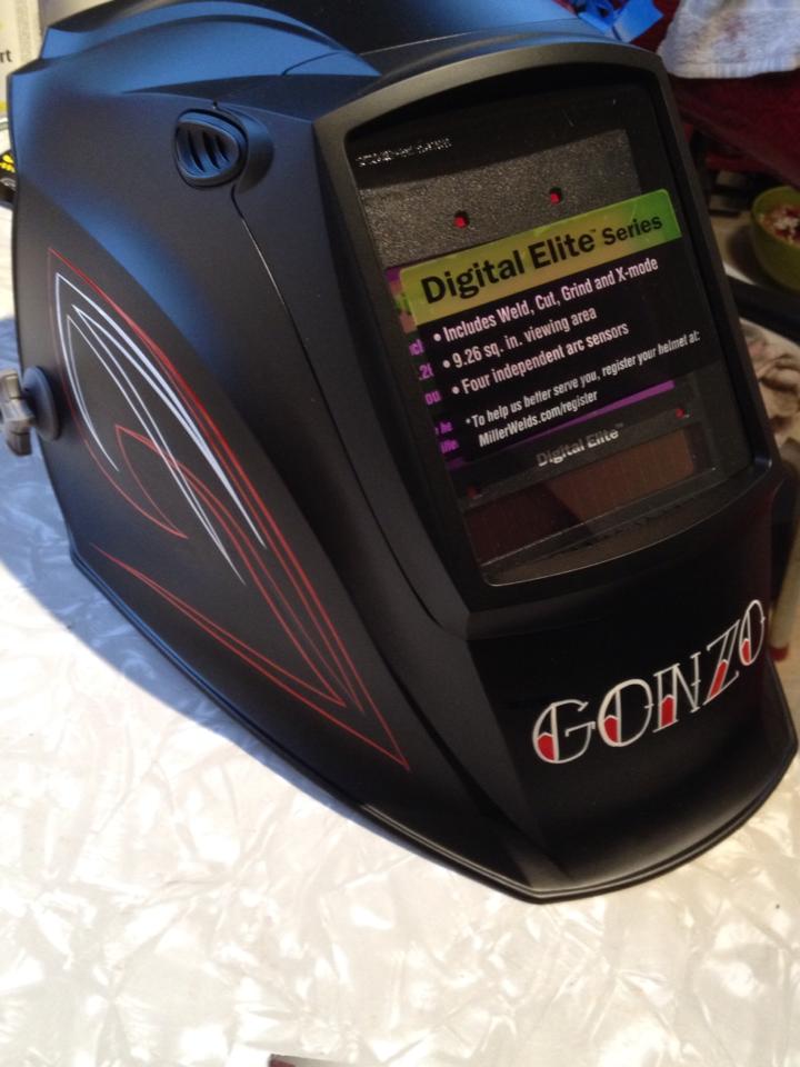 Pinstripes and Lettering by Julie Fournier on welding helmet