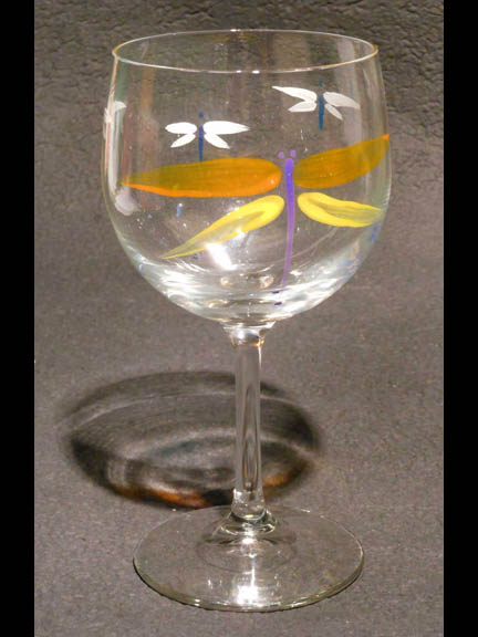 Orange & Yellow Dragonfly  Red Wine glass